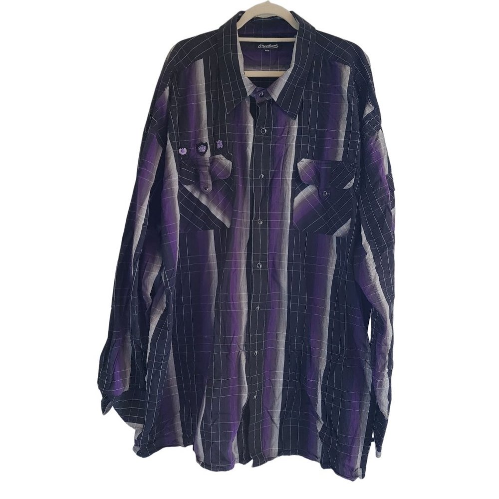 Knockout Mens Plaid Pearl Snap long sleeved shirt size 6XLB